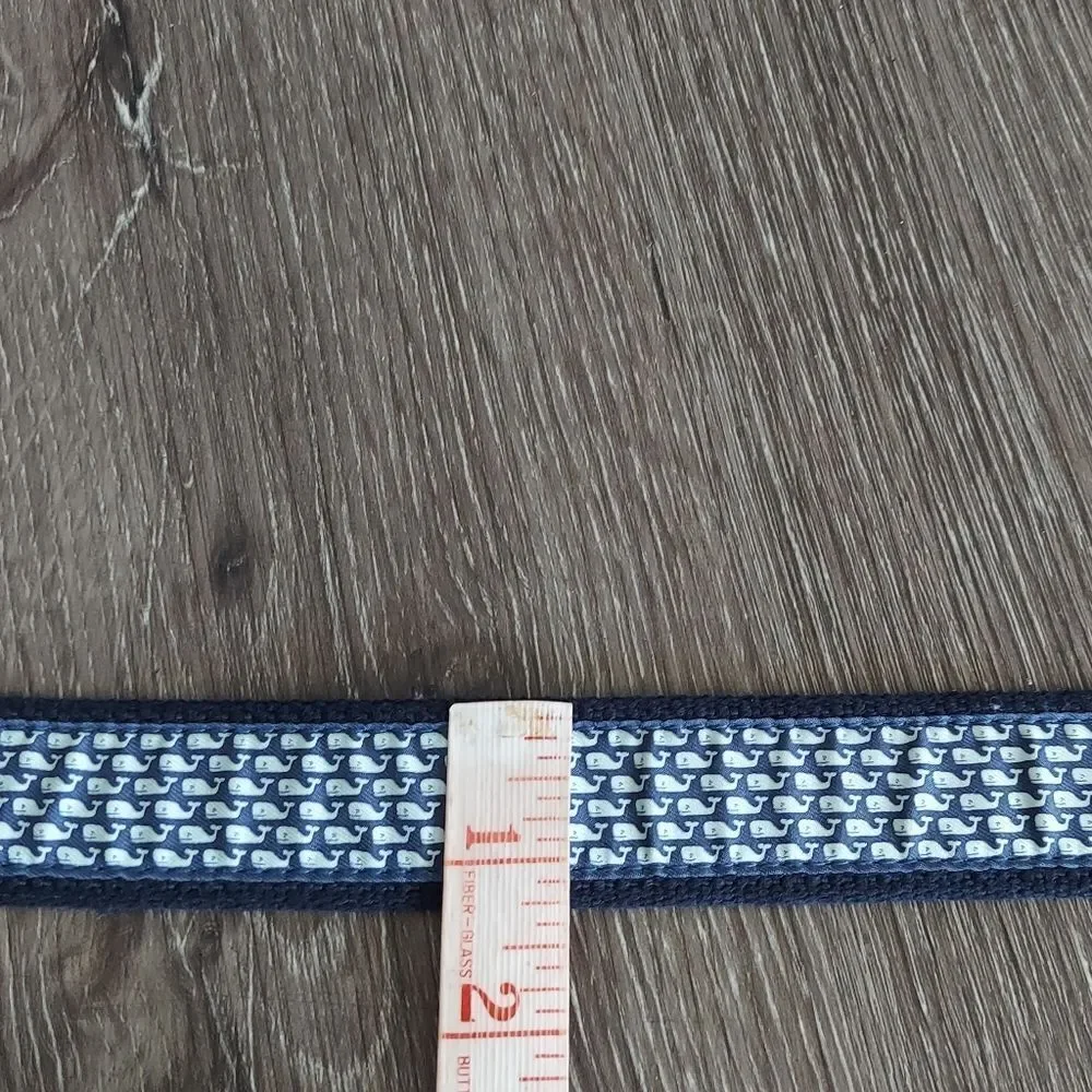 Vineyard Vines Navy Blue Belt Logo Whales Brass Buckle Size 26